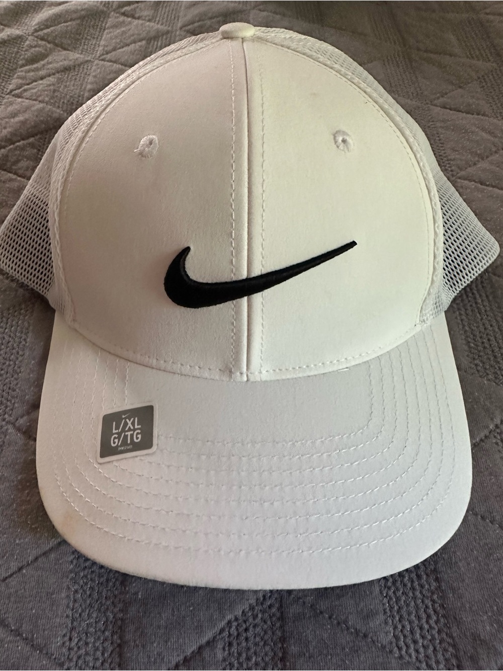 Nike White Baseball Cap with Black Swoosh Mesh Back